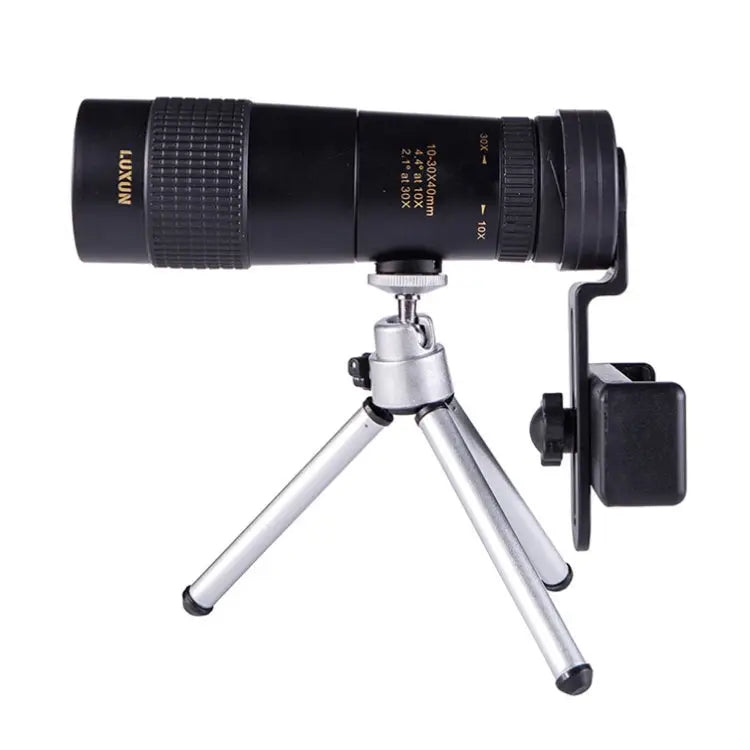 LUXUN 10-30x40 Single-Cylinder HD High-Power Telescope Mobile Phone Mini Telescope Telescope & Phone Clip & Tripod