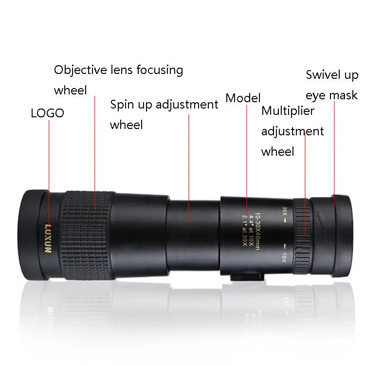 LUXUN 10-30x40 Single-Cylinder HD High-Power Telescope Mobile Phone Mini Telescope Telescope & Phone Clip & Tripod