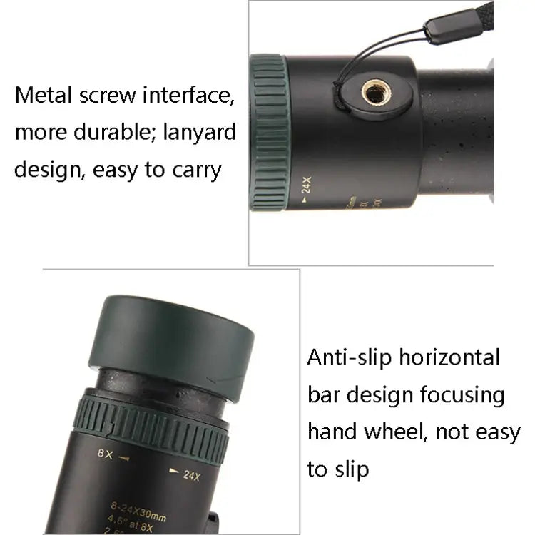 LUXUN 8-24X30 Shimmer Night Vision Single-Cylinder Variation Telescope with Phone Clip & Tripod with Phone Clip &
