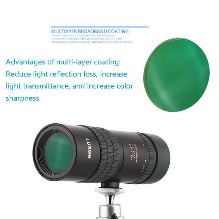 LUXUN 8-24X30 Shimmer Night Vision Single-Cylinder Variation Telescope with Phone Clip & Tripod with Phone Clip &