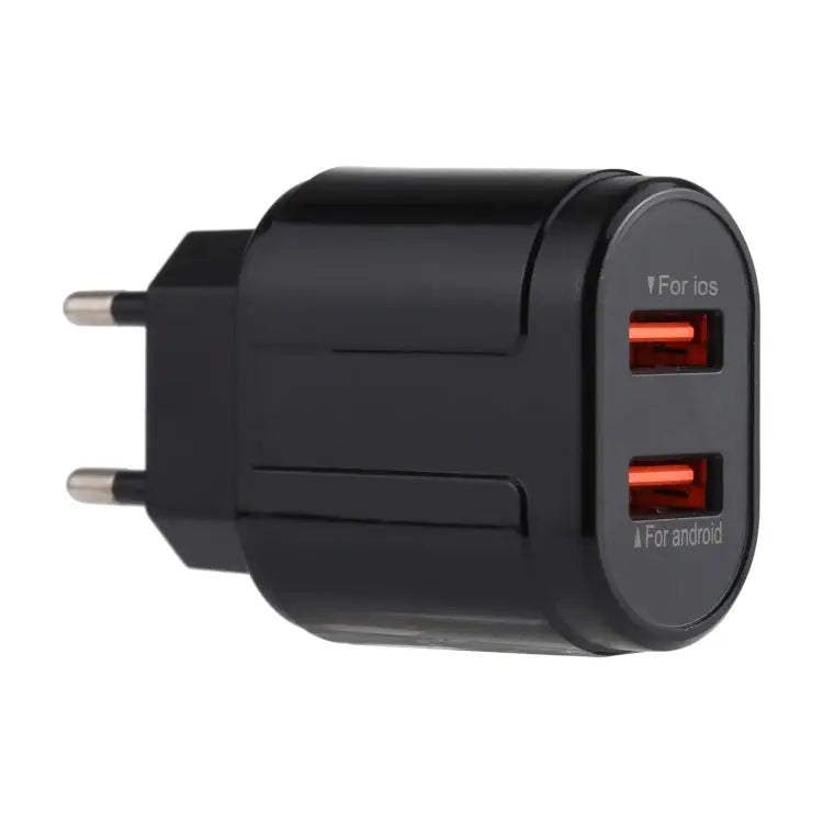 LZ-022 5V 2.4A Dual USB Ports Travel Charger EU Plug - Black