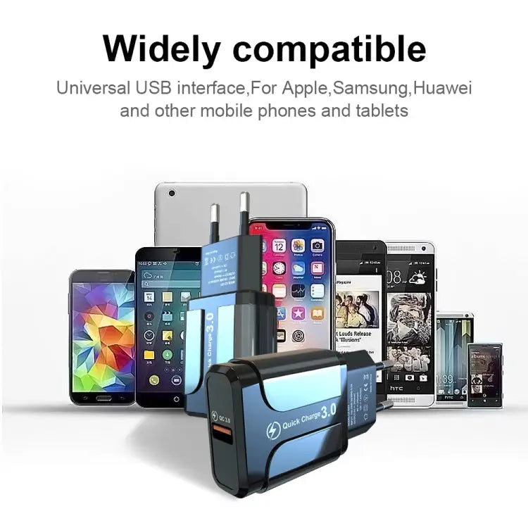 LZ-023 18W QC 3.0 USB Portable Travel Charger + 3A USB to 8 Pin Data Cable EU Plug 8 Pin Data Cable EU Plug - Apple