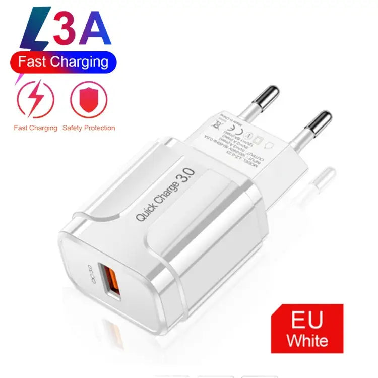 LZ-023 18W QC 3.0 USB Portable Travel Charger + 3A USB to 8 Pin Data Cable EU Plug 8 Pin Data Cable EU Plug - Apple