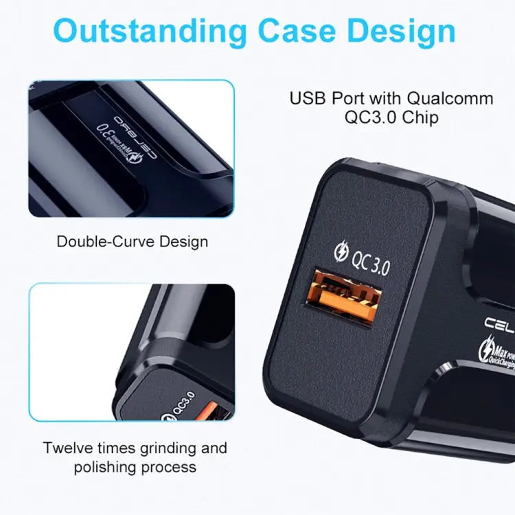 LZ-023 18W QC 3.0 USB Portable Travel Charger + 3A USB to 8 Pin Data Cable EU Plug 8 Pin Data Cable EU Plug - Apple