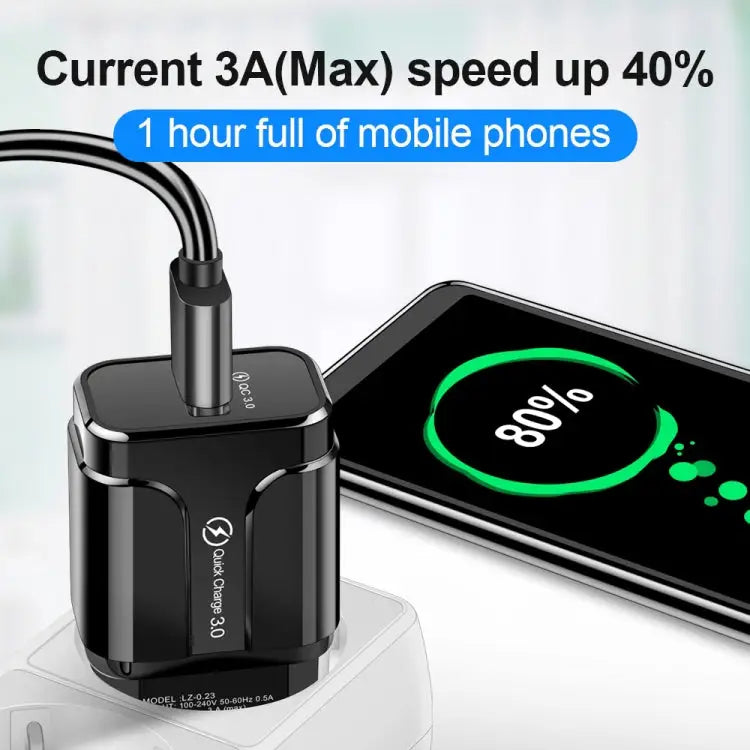 LZ-023 18W QC 3.0 USB Portable Travel Charger + 3A USB to 8 Pin Data Cable EU Plug 8 Pin Data Cable EU Plug - Apple