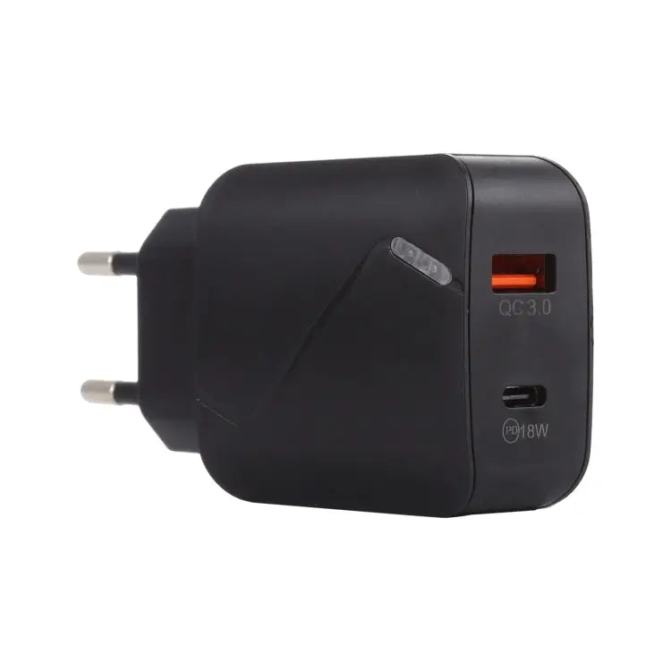 LZ-819A + C QC3.0 USB + PD 18W USB-C / Type-C Interfaces Travel Charger with Indicator Light EU Plug EU Plug - EU Plug