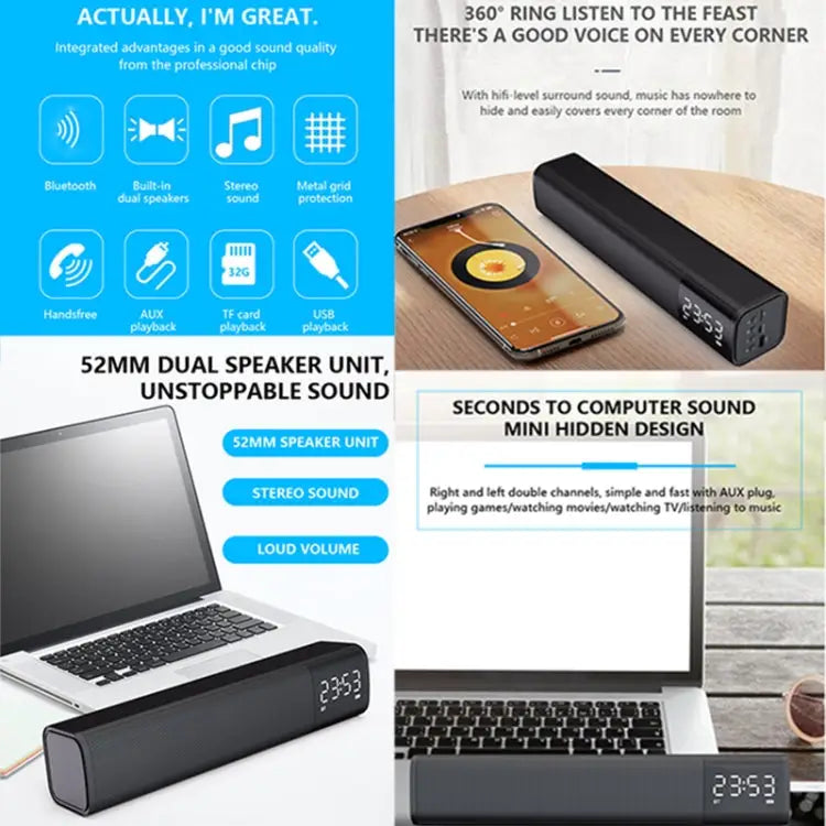 M2 Stereo Bluetooth Subwoofer Loud Boat TV Home Theatre Wireless Bluetooth Speaker - Black
