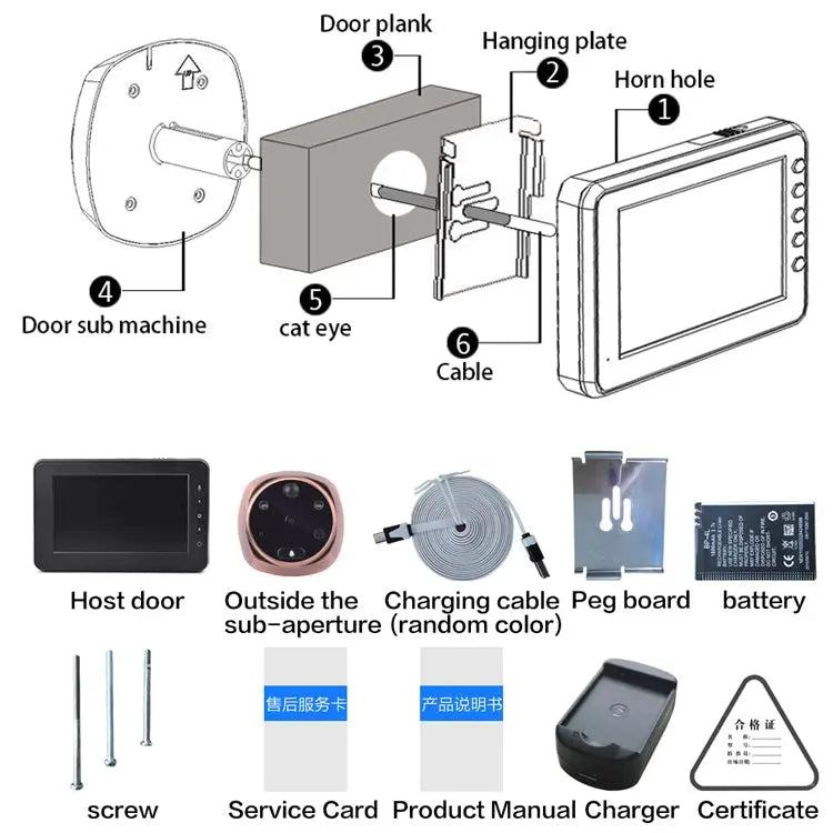 M4300A 4.3 inch Display Screen 3.0MP Camera Video Smart Doorbell Support TF Card (32GB Max) & Motion Detection &