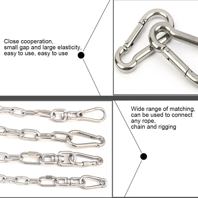 M5 Stainless Steel Carabiner Spring Hook Multi-tool Mountaineering Buckle Lock Camping Hook Rope Inner Diameter: 4.9mm
