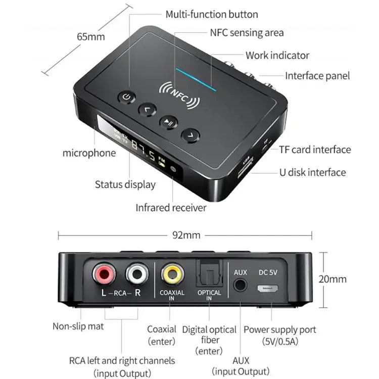 M6 NFC Bluetooth 5.0 Receiver & Transmitter & FM 3 In 1 Adapter - M6
