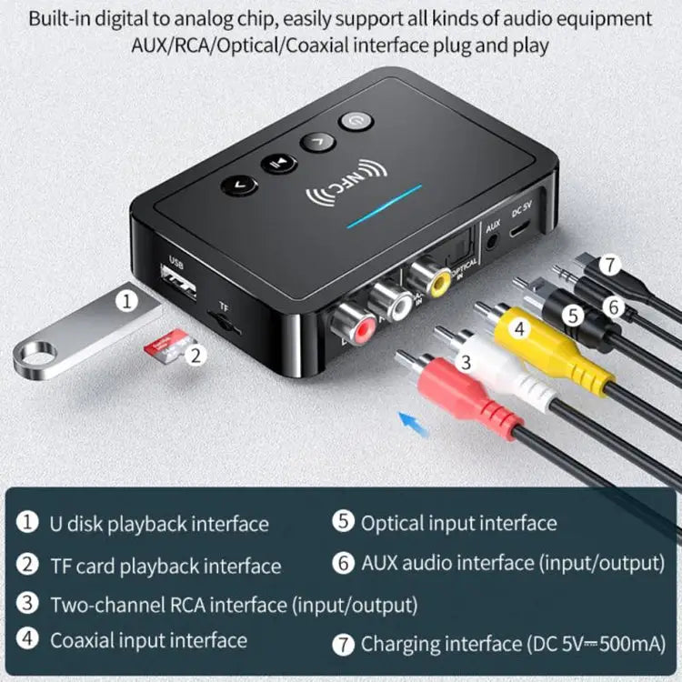 M6 NFC Bluetooth 5.0 Receiver & Transmitter & FM 3 In 1 Adapter - M6