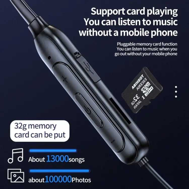 M60 8D Surround Sound Wireless Neck-mounted 5.1 Bluetooth Earphone Support TF Card MP3 Mode - Apple Accessories