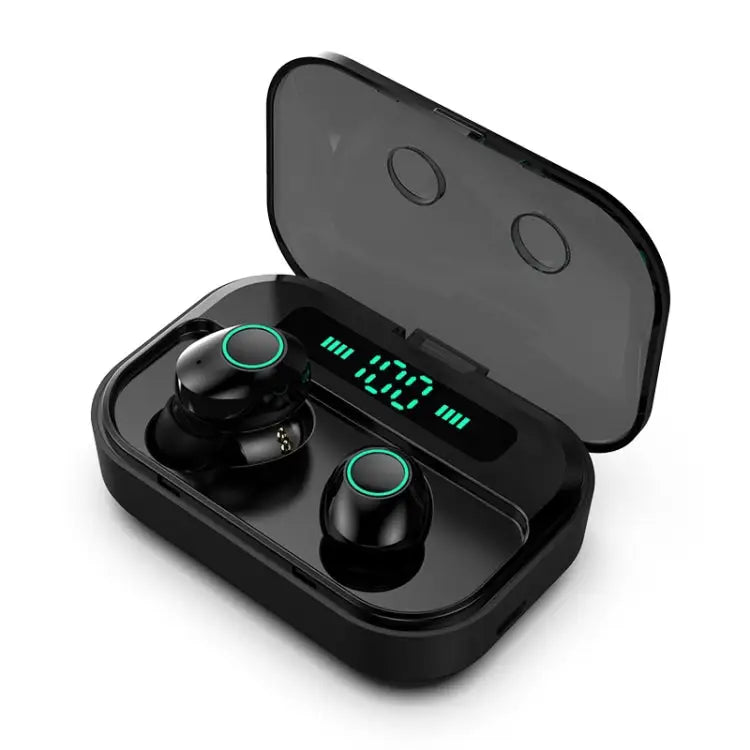 M7 TWS V5.0 Binaural Wireless Stereo Bluetooth Headset with Charging Case and Digital Display - Black