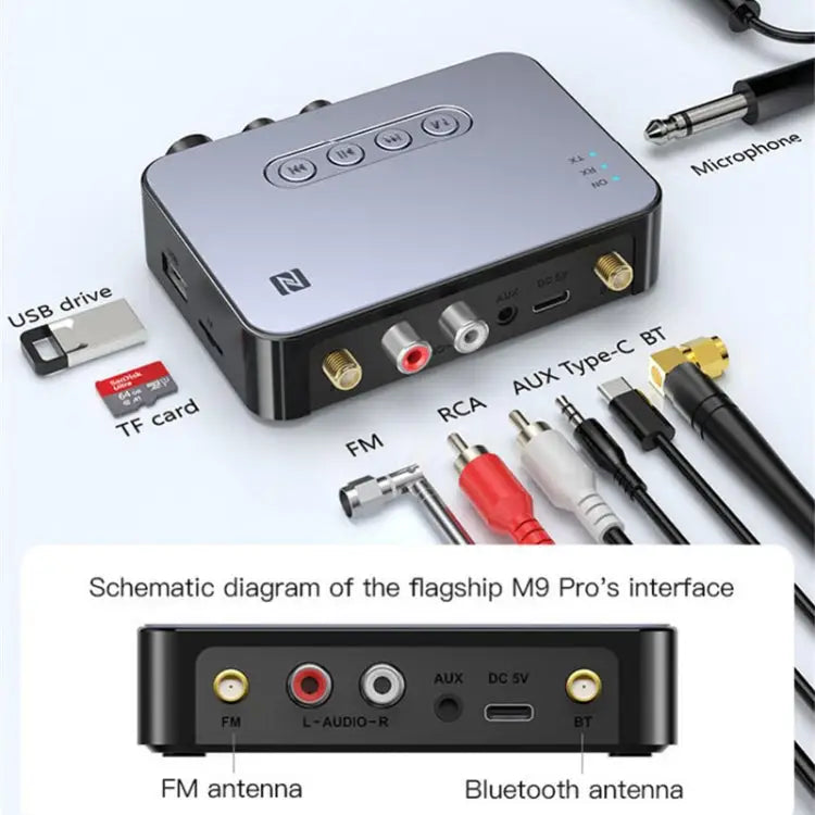 M9 Pro 5.1 Bluetooth Receiver Launcher FM Radio 4 In 1 NFC Audio Adapter M9 Pro - M9 Pro