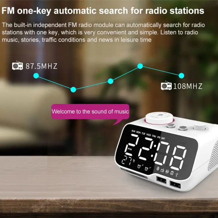 M9 Wireless Bluetooth Speaker Multifunctional Desktop Alarm Clock Support TF Card & U Disk & AUX US Plug EU Plug UK Plug