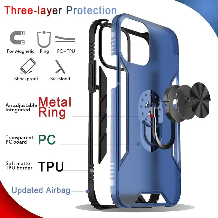 Magnetic Frosted PC + Matte TPU Shockproof Case with Ring Holder For iPhone 12 Pro Max For iPhone 12 / 12 Pro