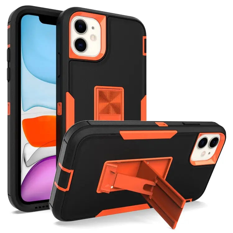 Magnetic Holder Phone Case For iPhone 11 For iPhone 11 Pro - For iPhone 11 / Black + Orange - Apple Accessories