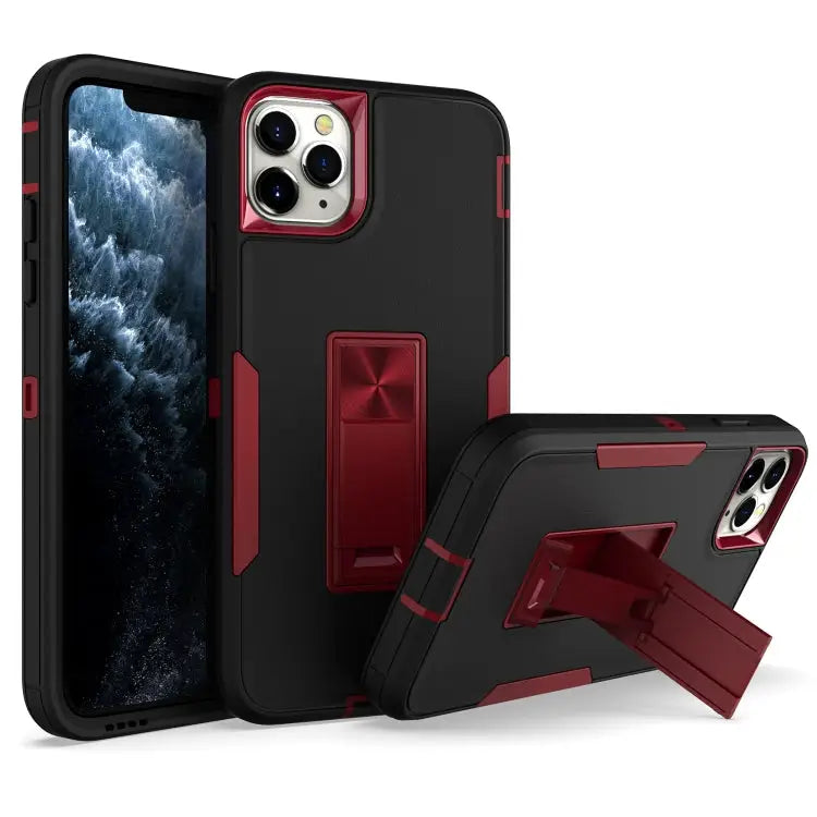 Magnetic Holder Phone Case For iPhone 11 Pro Max For iPhone 12 mini - For iPhone 11 Pro Max / Black + Wine Red - Apple