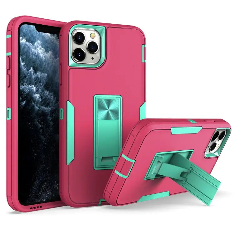 Magnetic Holder Phone Case For iPhone 11 For iPhone 11 Pro - For iPhone 11 Pro / Rose Red + Blue-green - Apple