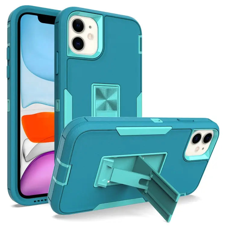 Magnetic Holder Phone Case For iPhone 12 For iPhone 12 Pro - For iPhone 12 / Lake Blue + Blue-green - Apple Accessories