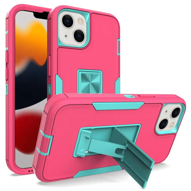 Magnetic Holder Phone Case For iPhone 12 Pro Max For iPhone 13 mini - For iPhone 13 mini / Rose Red + Blue-green