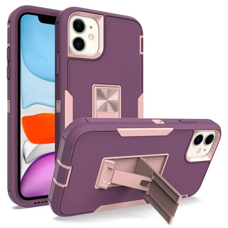 Magnetic Holder Phone Case For iPhone 12 For iPhone 12 Pro - For iPhone 12 / Purple Red + Rose Gold - Apple Accessories
