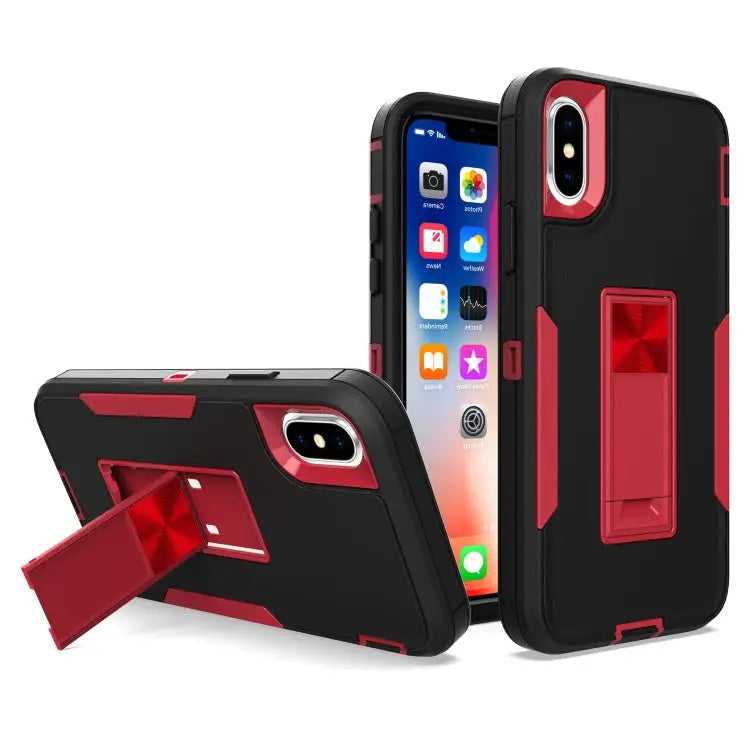 Magnetic Holder Phone Case For iPhone 13 Pro Max For iPhone XS / X - For iPhone XS / X / Black + Wine Red - Apple