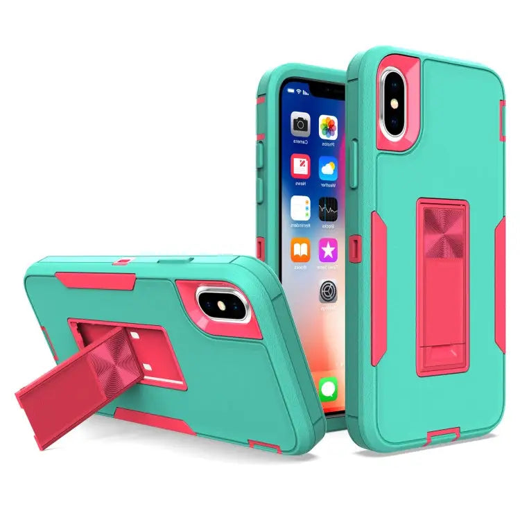 Magnetic Holder Phone Case For iPhone 13 Pro Max For iPhone XS / X - For iPhone XS / X / Green + Rose Red - Apple