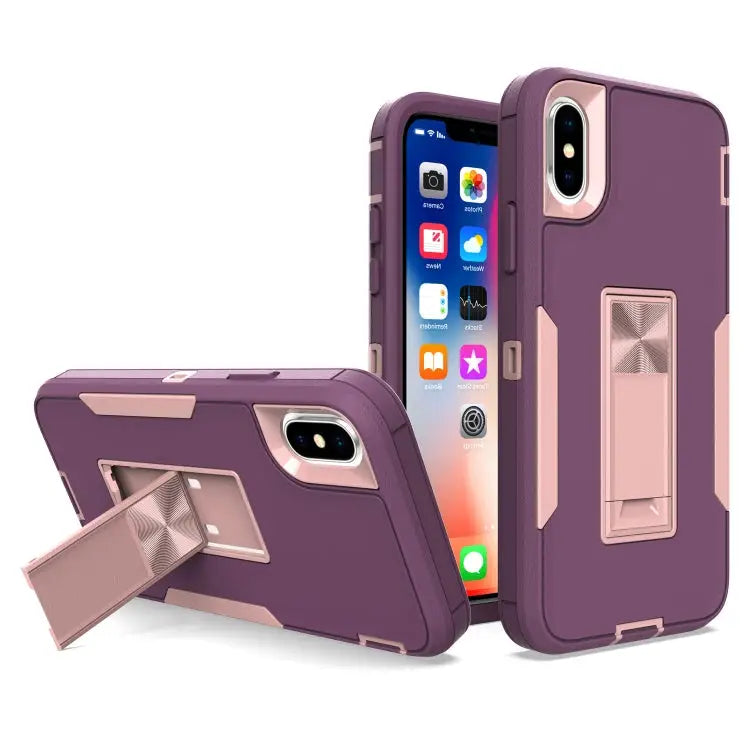 Magnetic Holder Phone Case For iPhone 13 Pro Max For iPhone XS / X - For iPhone XS / X / Purple Red + Rose Gold - Apple