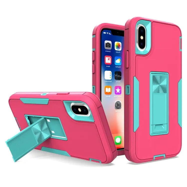 Magnetic Holder Phone Case For iPhone 13 Pro Max For iPhone XS / X - For iPhone XS / X / Rose Red + Blue-green - Apple