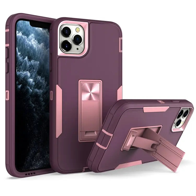 Magnetic Holder Phone Case For iPhone 13 For iPhone 13 Pro - For iPhone 13 Pro / Purple Red + Rose Gold - Apple