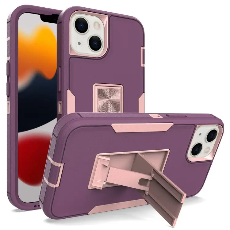 Magnetic Holder Phone Case For iPhone 13 For iPhone 13 Pro - For iPhone 13 / Purple Red + Rose Gold - Apple Accessories