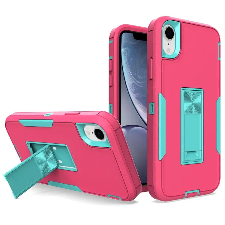 Magnetic Holder Phone Case For iPhone XR For iPhone XS Max - For iPhone XR / Rose Red + Blue-green - Apple Accessories