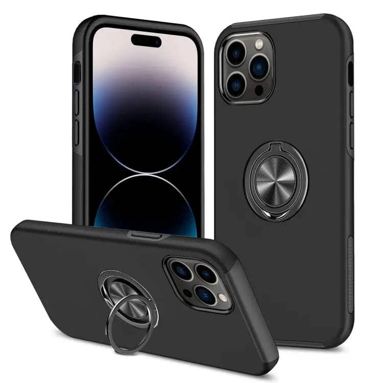 Magnetic Ring Kickstand Shockproof Phone Case For iPhone 14 Pro Max - For iPhone 14 Pro Max / Black - Apple Accessories