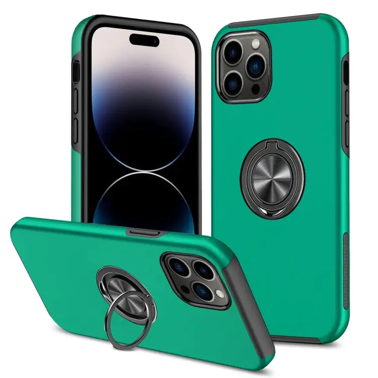 Magnetic Ring Kickstand Shockproof Phone Case For iPhone 14 Pro Max - For iPhone 14 Pro Max / Dark Green - Apple