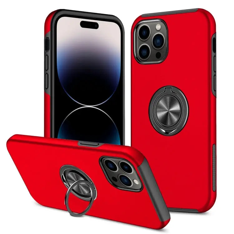 Magnetic Ring Kickstand Shockproof Phone Case For iPhone 14 Pro Max - For iPhone 14 Pro Max / Red - Apple Accessories