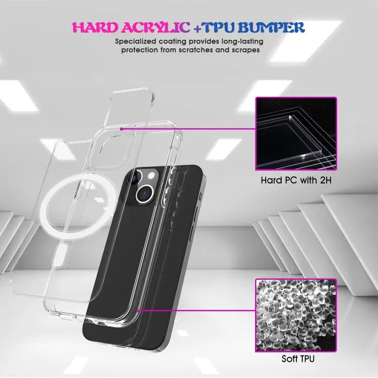 Magsafe Case Simple Magnetic Ring All-inclusive Clear Crystal Acrylic PC +TPU Shockproof Case For iPhone 13 mini