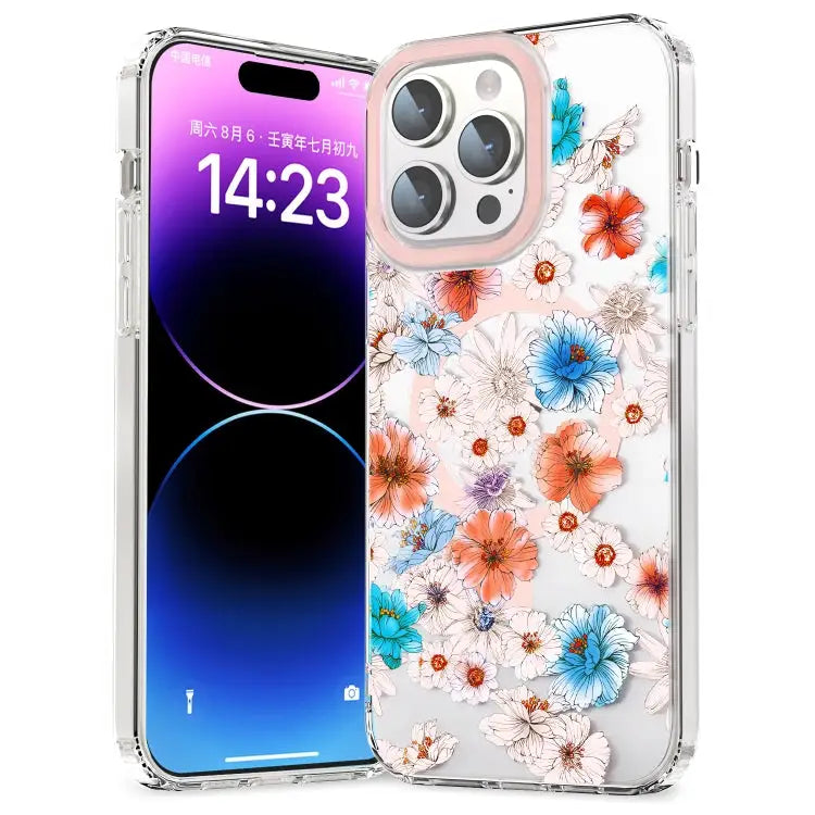 MagSafe Magnetic TPU Phone Case - For iPhone 11 Pro Max / White Blue Flower