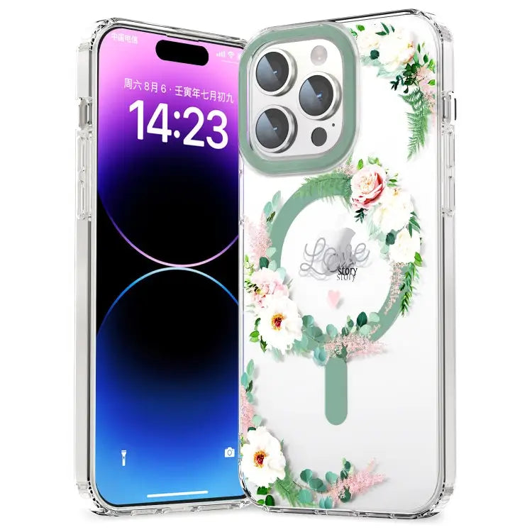 MagSafe Magnetic TPU Phone Case - For iPhone 12 Pro / White Pink Rose