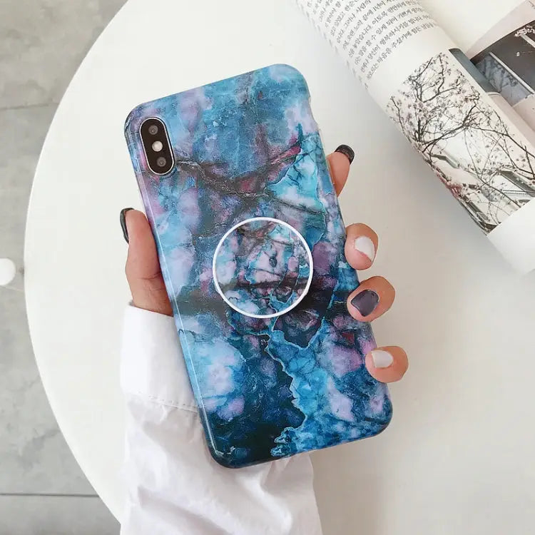 Marble Folding Bracket Anti-drop TPU for iPhone XS MAX Mobile Phone Protection Back Cover For iPhone XS Max