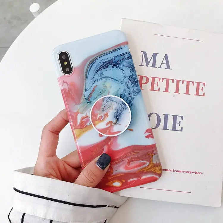 Marble Folding Bracket Anti-drop TPU for iPhone XS MAX Mobile Phone Protection Back Cover For iPhone XS Max