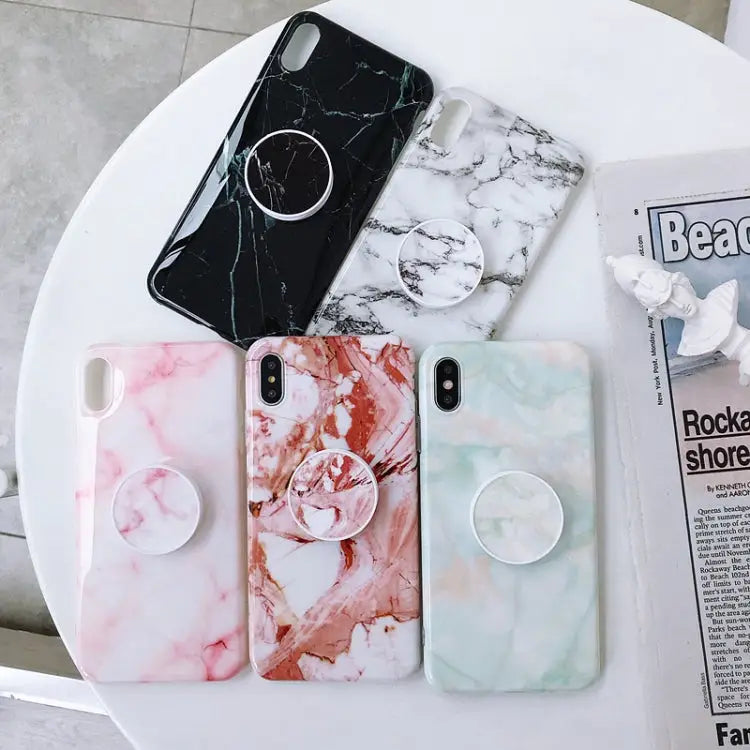 Marble Folding Bracket Anti-drop TPU for iPhone XS MAX Mobile Phone Protection Back Cover For iPhone XS Max - Apple