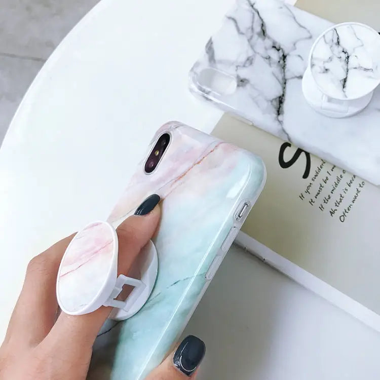 Marble Folding Bracket Anti-drop TPU for iPhone XS MAX Mobile Phone Protection Back Cover For iPhone XS Max - Apple