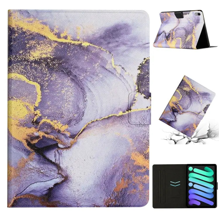 Marble Pattern Smart Leather Tablet Case For iPad mini 2024 / mini 6 - For iPad mini 2024 / mini 6 / Purple - Apple