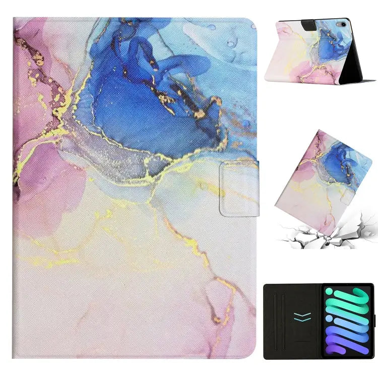 Marble Pattern Smart Leather Tablet Case For iPad mini 2024 / mini 6 - For iPad mini 2024 / mini 6 / Pink Blue - Apple