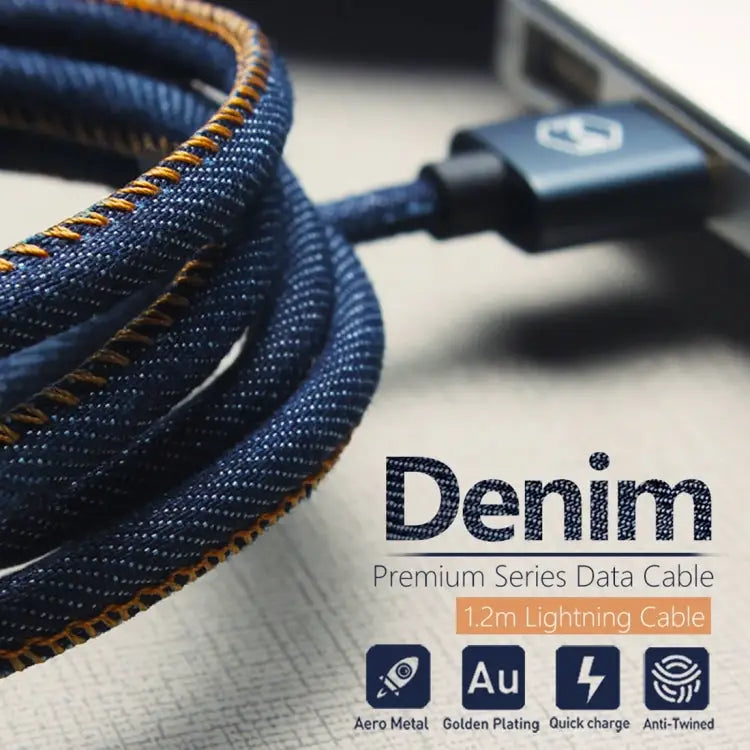 Mcdodo CA-1730 1.2m 2.4A Reversible 8 Pin to USB Denim Cover TPE Jacket Data Sync Charging Cable with Aero Aluminum