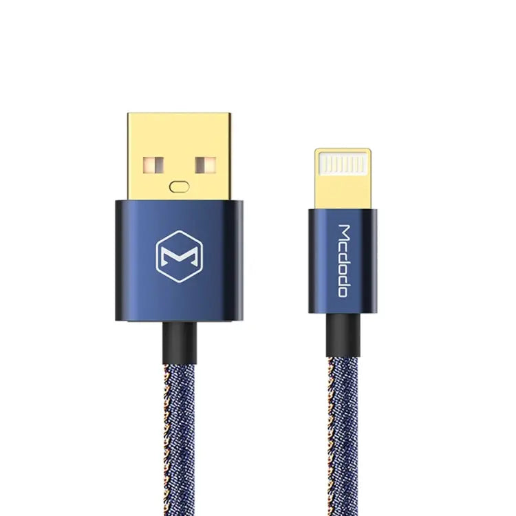 Mcdodo CA-1730 1.2m 2.4A Reversible 8 Pin to USB Denim Cover TPE Jacket Data Sync Charging Cable with Aero Aluminum