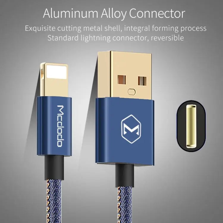 Mcdodo CA-1730 1.2m 2.4A Reversible 8 Pin to USB Denim Cover TPE Jacket Data Sync Charging Cable with Aero Aluminum