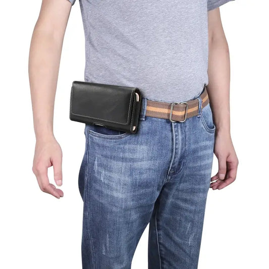Men Lambskin Texture Multi-functional Universal Mobile Phone Waist Pack Leather Case for 5.5 Inch or Below Smartphones