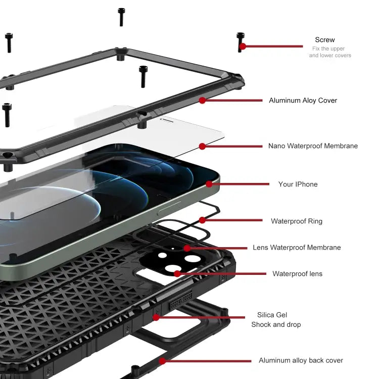 Metal + Silicone Phone Case with Screen Protector For iPhone 12 For iPhone 12 Pro For iPhone 12 Pro Max For iPhone SE
